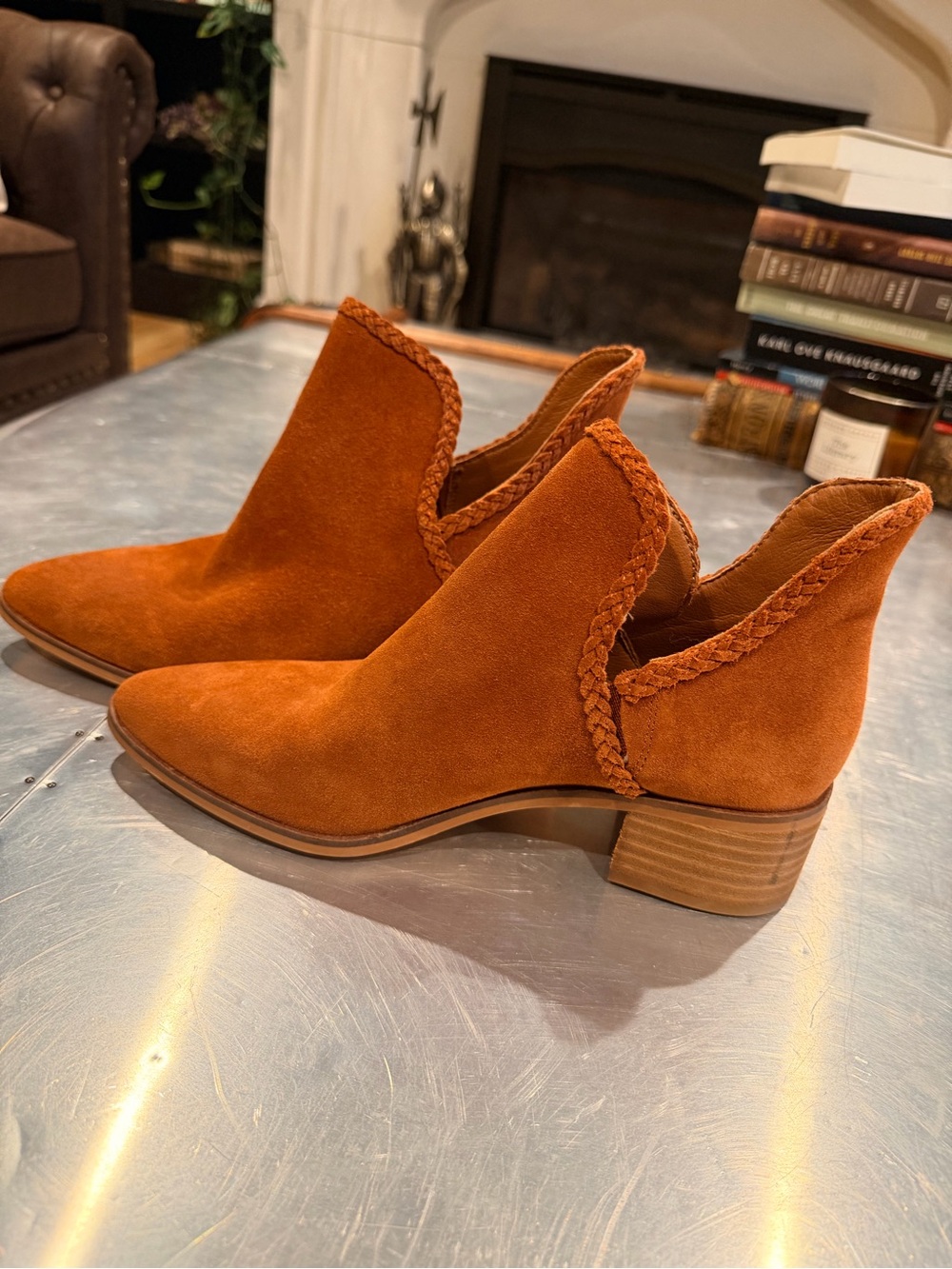 Women's Lucky Brand Suede Ankle Booties with Braided Trim